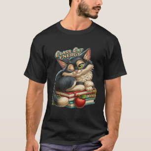 Klasse Kat Energie Schattig Knipogende Kat Op Boek T-shirt