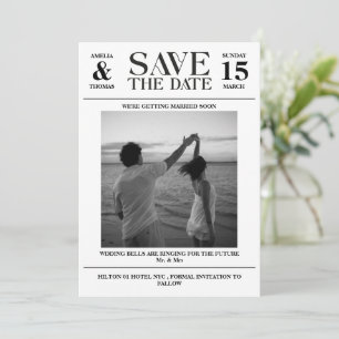 Klasse krant foto save the date kaart