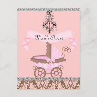 Klasse MEISJE BABY Shower UITNODIGINGEN Damast ont