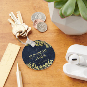 Klasse Navyblauw en Gouden Boho Krullen Trouw Sleutelhanger