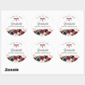 Klasse Nursing Afstuderen Burgundy Floral Ronde Sticker (Vel)