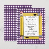Klasse Open House: Gele Pencils, Paarse Gingham Kaart (Voorkant / Achterkant)