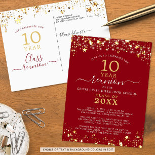 Klasse reünie rode gouden sterren lichten elk jaar briefkaart