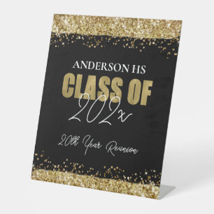 Klasse Reunion Black en Gold Glitter Welkom Reclamebord Met Voetstuk