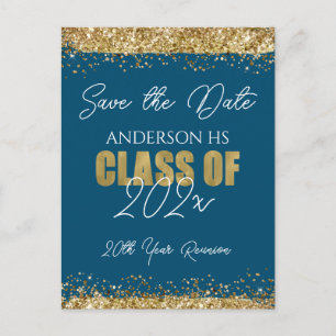 Klasse Reunion Blauw en Goud Save the Date Postcar Briefkaart