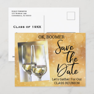Klasse Reunion Save the Date Baby Boomer Champagne Aankondigingskaart