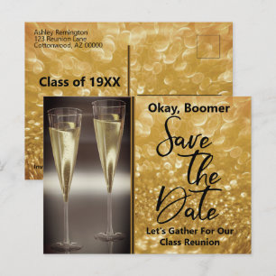 Klasse Reunion Save the Date Baby Boomer Champagne Aankondigingskaart