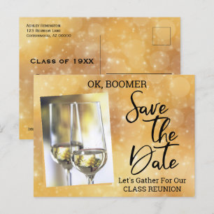 Klasse Reunion Save the Date Baby Boomer Champagne Aankondigingskaart