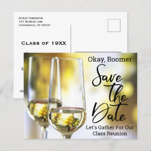 Klasse Reunion Save the Date Baby Boomer Champagne Aankondigingskaart