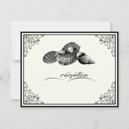 Klasse Shells Black en Cream - Ontvang uitnodigt Kaart (Achterkant)