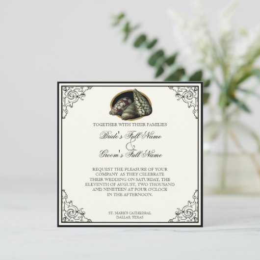 Klasse Shells Black en Cream - Weddenschap Kaart (Staand voorkant)