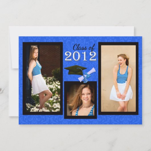 Klasse van 2012 Blue Damask Afstuderen Invitation Kaart (Voorkant)