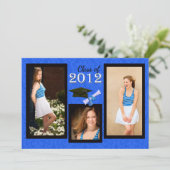 Klasse van 2012 Blue Damask Afstuderen Invitation Kaart (Staand voorkant)