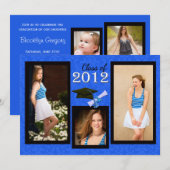 Klasse van 2012 Blue Damask Afstuderen Invitation Kaart (Voorkant / Achterkant)