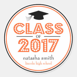 Klasse van 2017 Afstuderen gunst (Sinaasappel / zw Ronde Sticker