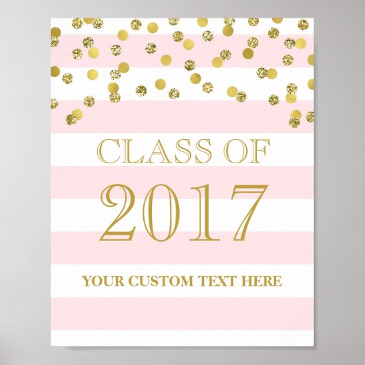 Klasse van 2017 Afstuderen Sign Gold Confetti Roze Poster (Voorkant)