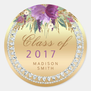 Klasse van 2017 Flowers Diamonds Gold Afstuderen Ronde Sticker