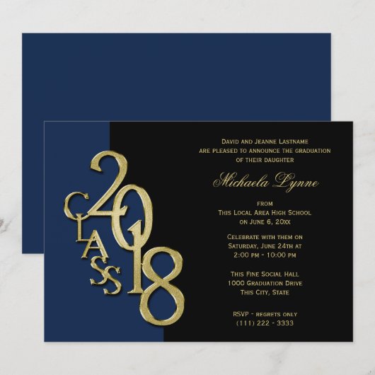 Klasse van 2018 Afstudeerder goud met kleuroptie Kaart (Voorkant / Achterkant)