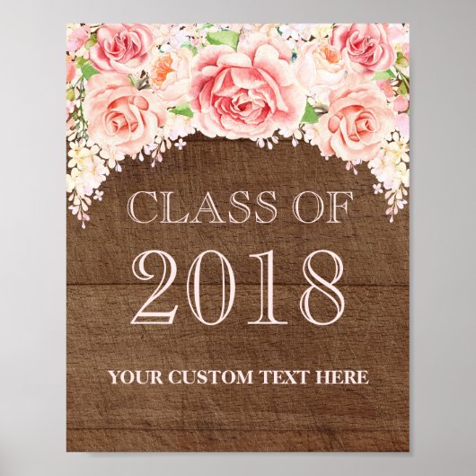 Klasse van 2018 Afstudeerder Roze Waterverf Floral Poster (Voorkant)