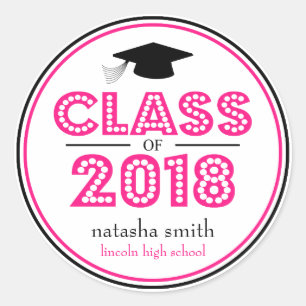 Klasse van 2018 Afstuderen (warm roze / zwart) Ronde Sticker