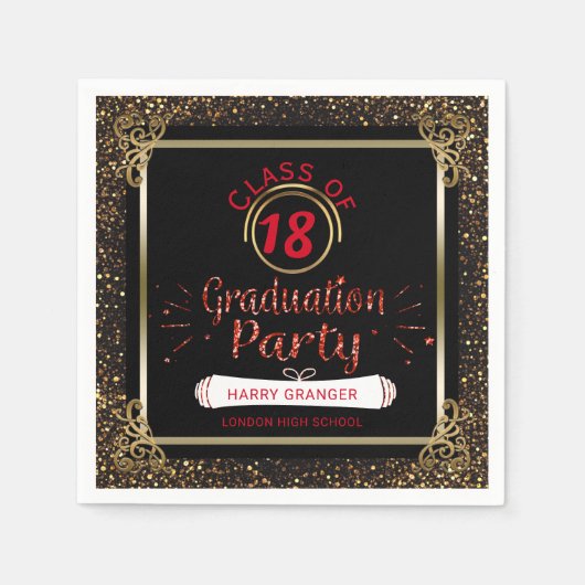 Klasse van 2018 Black Red Gold Graduation Party Servet (Voorkant)