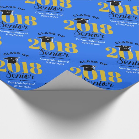 Klasse van 2018 | Blauw en goud Cadeaupapier (Hoek)