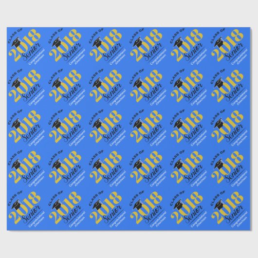 Klasse van 2018 | Blauw en goud Cadeaupapier (Vlak)