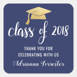 Klasse van 2018 Faux Gold Foil Afstuderen Pet Vierkante Sticker