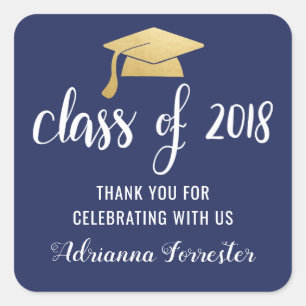 Klasse van 2018 Faux Gold Foil Afstuderen Pet Vierkante Sticker