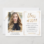 Klasse van 2018 Zwart Wit Goud Foto Afstuderen Kaart (Voorkant)