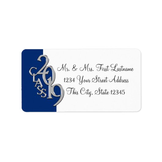 Klasse van 2019 Blue Silver Afstuderen Etiket (Voorkant)