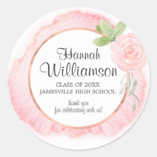 Klasse van 2019 Blush Pink Rose Bloemen Afstuderen Ronde Sticker