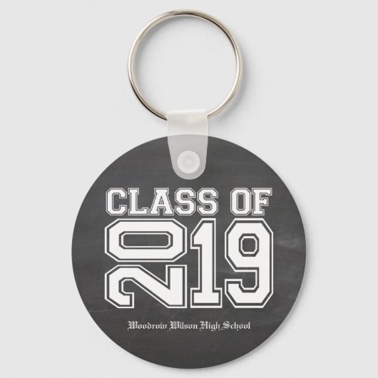 Klasse van 2019 Chalkboard Varsity Afstuderen Sleutelhanger (Voorkant)