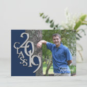 Klasse van 2019 Foto Afstuderen Blue Silver Kaart (Staand voorkant)