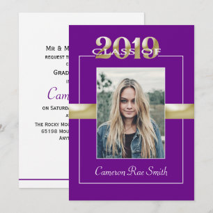 Klasse van 2019 Paarse en gouden afstudeerfeest Kaart