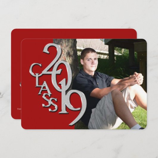Klasse van 2019 Red Photo Afstuderen Invitation Kaart (Voorkant / Achterkant)