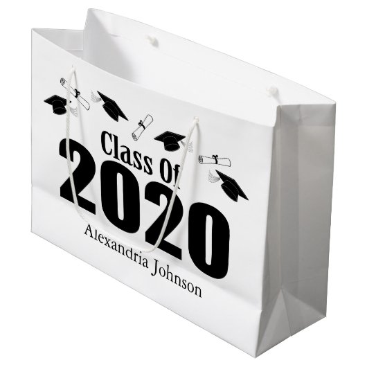 Klasse van 2020 Afstuderen Gift Bag (zwarte Petten Groot Cadeauzakje (Voorkant Gekanteld)