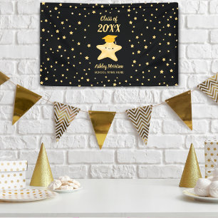 Klasse van 2020 Cute Black en Gold Star-Afstuderen Spandoek