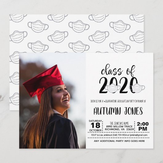 Klasse van 2020 Facemask met foto Kaart (Voorkant / Achterkant)