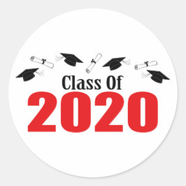 Klasse van 2020 Petten en diploma's (rood) Ronde Sticker