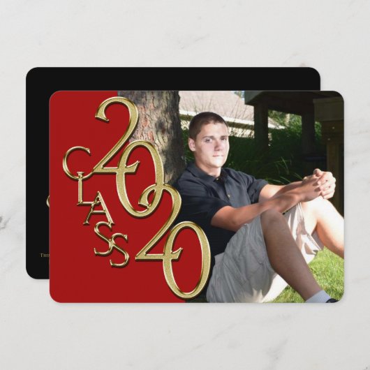 Klasse van 2020 Red Photo Afstuderen Invitation Kaart (Voorkant / Achterkant)