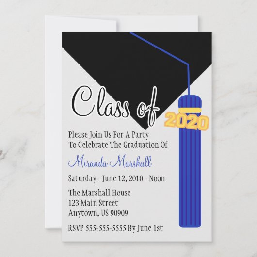 Klasse van 2020 Tassel Afstuderen invite (blauw) Kaart (Voorkant)