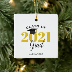 Klasse van 2021 Afstuderen Modern Gold en Black Keramisch Ornament