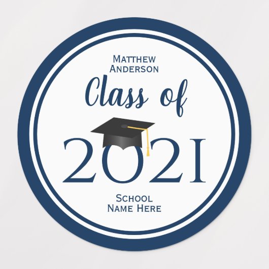 Klasse van 2021 Eenvoudig legant marineblauw Afstu Labels (Design 1)