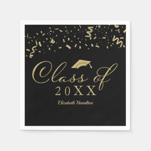 Klasse van 2021 Gold Script Graduation Party Zwart Servet