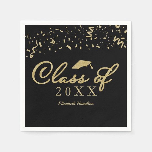 Klasse van 2021 Gold Script Graduation Party Zwart Servet (Voorkant)