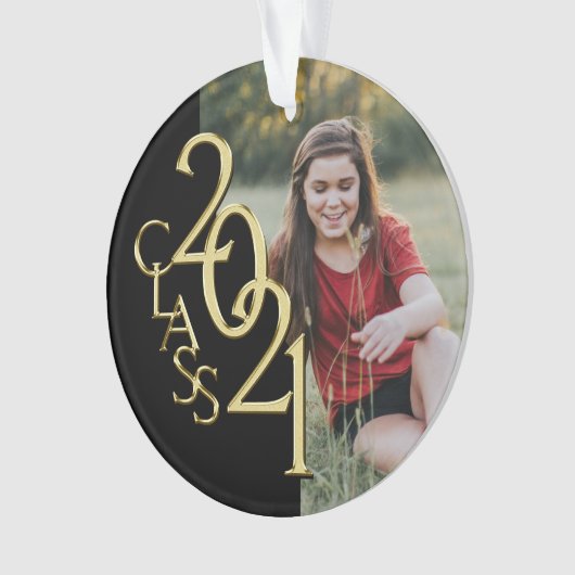 Klasse van 2021 Goud en Zwart met Foto Ornament (voorkant)