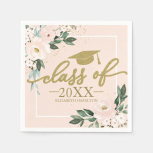Klasse van 2021 Pink Blush Floral Graduation Party Servet