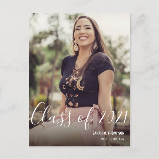 Klasse van 2021 Vrouw Afstuderen Fotonaam Aankondigingskaart (Voorkant)