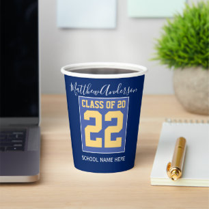 Klasse van 2022 Elegant Royal Blue & Gold Afstuder Papieren Bekers